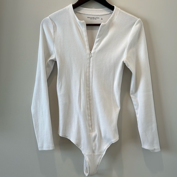 Abercrombie & Fitch Tops - Abercrombie Ribbed White Bodysuit Long Sleeve Basic Capsule Casual Size Large
